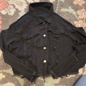 SHEIN CURVE Off The Shoulder Cropped Distressed Jacket